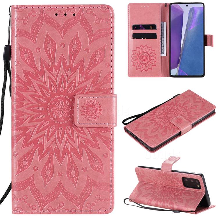 Embossing Sunflower Leather Wallet Case for Samsung Galaxy Note 20 - Pink