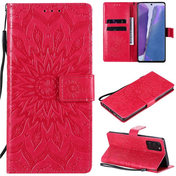 Embossing Sunflower Leather Wallet Case for Samsung Galaxy Note 20 - Red
