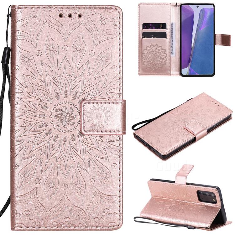 Embossing Sunflower Leather Wallet Case for Samsung Galaxy Note 20 - Rose Gold