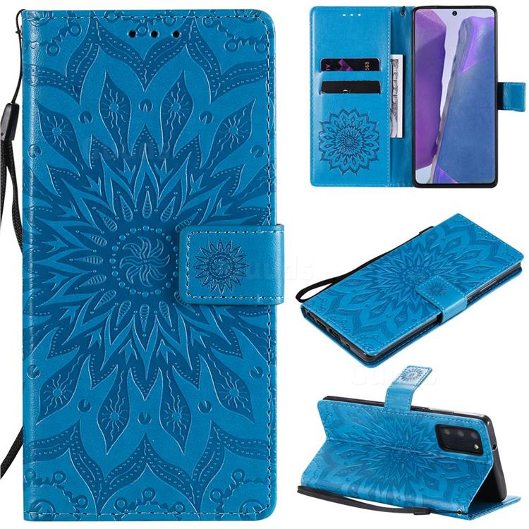 Embossing Sunflower Leather Wallet Case for Samsung Galaxy Note 20 - Blue