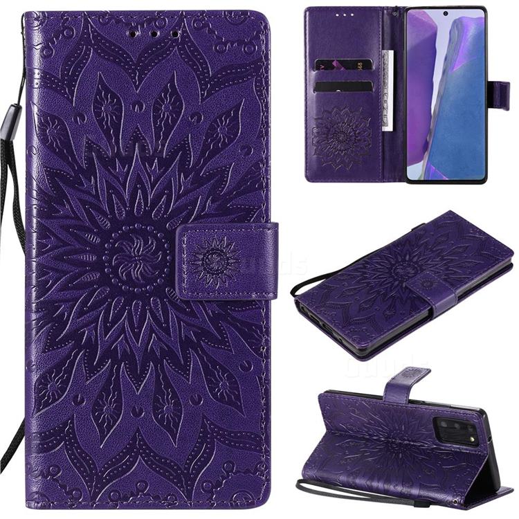 Embossing Sunflower Leather Wallet Case for Samsung Galaxy Note 20 - Purple