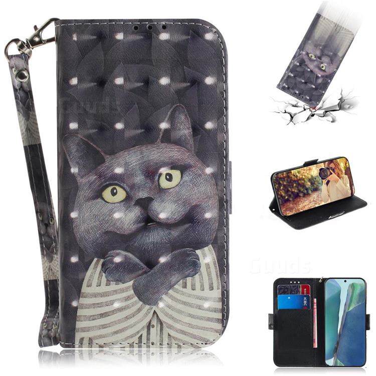 Cat Embrace 3D Painted Leather Wallet Phone Case for Samsung Galaxy Note 20