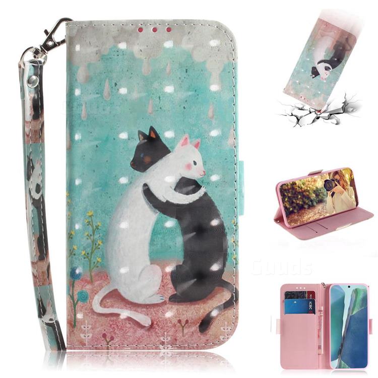 Black and White Cat 3D Painted Leather Wallet Phone Case for Samsung Galaxy Note 20