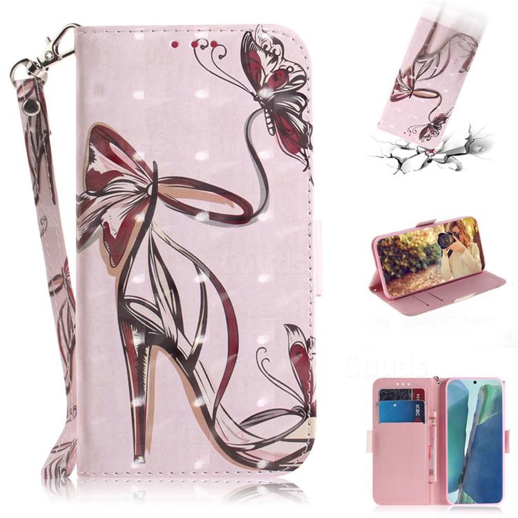 Butterfly High Heels 3D Painted Leather Wallet Phone Case for Samsung Galaxy Note 20