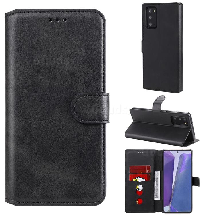 Retro Calf Matte Leather Wallet Phone Case for Samsung Galaxy Note 20 - Black