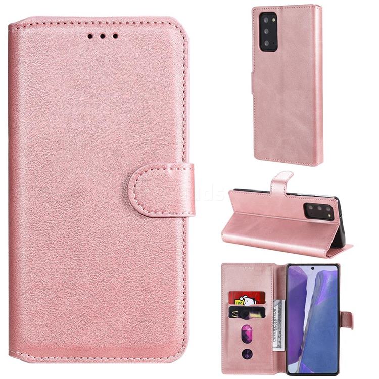 Retro Calf Matte Leather Wallet Phone Case for Samsung Galaxy Note 20 - Pink