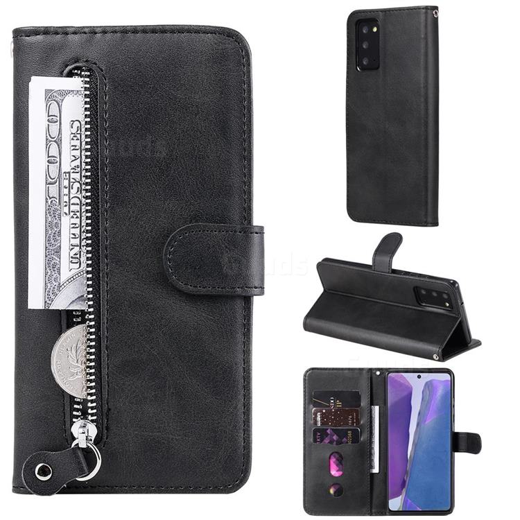Retro Luxury Zipper Leather Phone Wallet Case for Samsung Galaxy Note 20 - Black