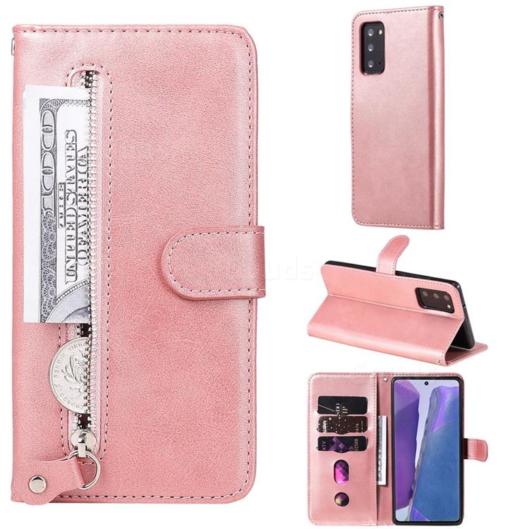Retro Luxury Zipper Leather Phone Wallet Case for Samsung Galaxy Note 20 - Pink