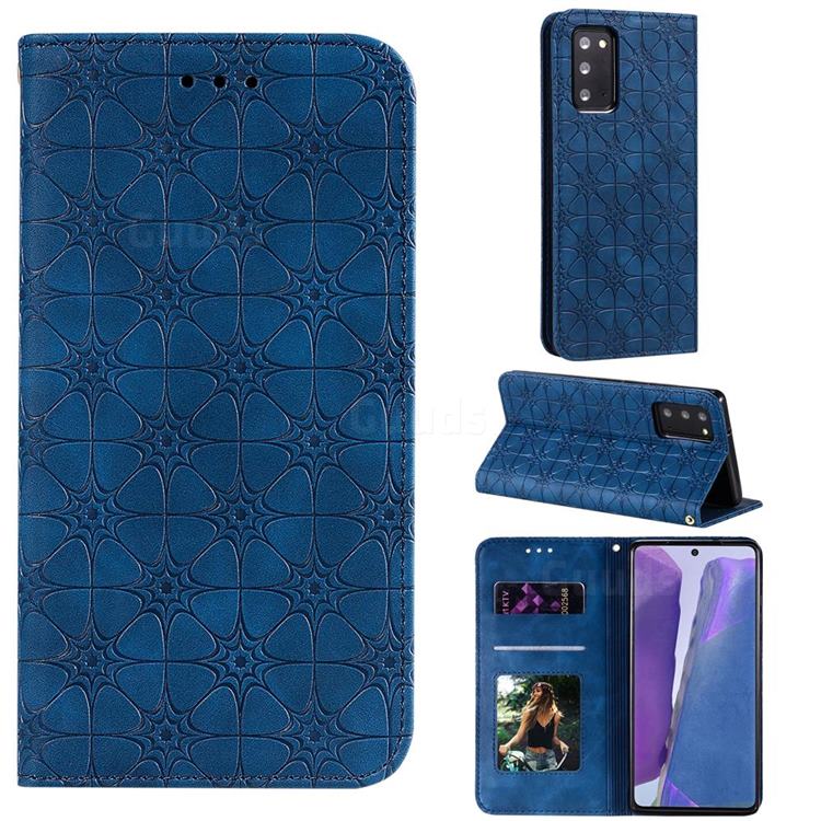 Intricate Embossing Four Leaf Clover Leather Wallet Case for Samsung Galaxy Note 20 - Dark Blue