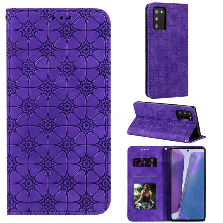 Intricate Embossing Four Leaf Clover Leather Wallet Case for Samsung Galaxy Note 20 - Purple