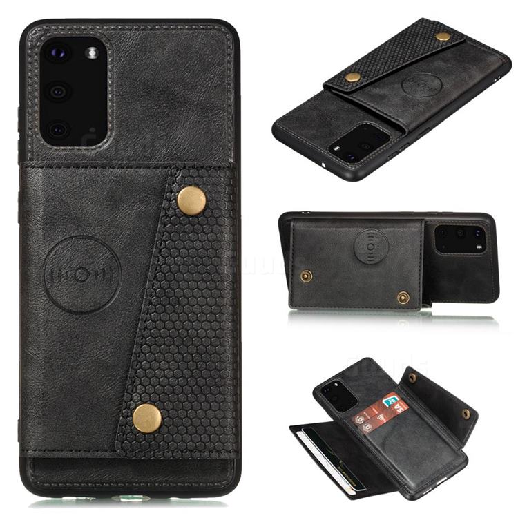 Retro Multifunction Card Slots Stand Leather Coated Phone Back Cover for Samsung Galaxy Note 20 - Black