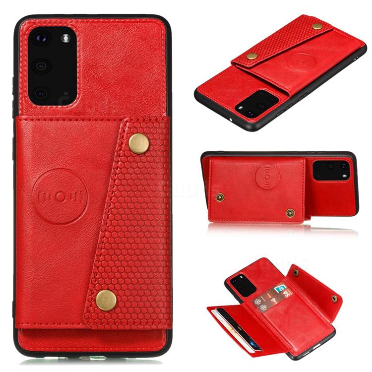 Retro Multifunction Card Slots Stand Leather Coated Phone Back Cover for Samsung Galaxy Note 20 - Red
