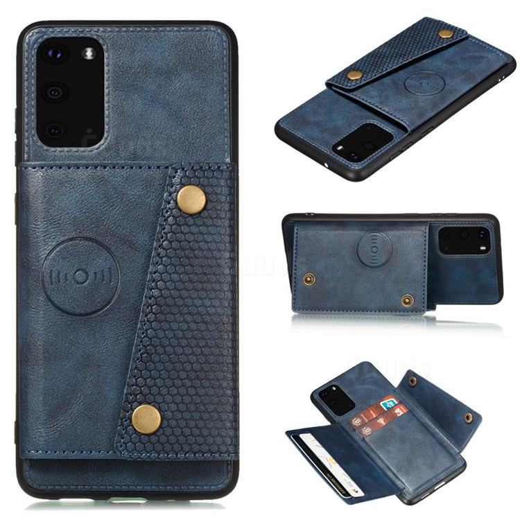 Retro Multifunction Card Slots Stand Leather Coated Phone Back Cover for Samsung Galaxy Note 20 - Blue