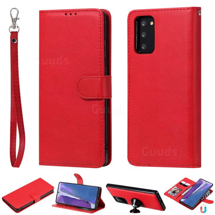 Retro Greek Detachable Magnetic PU Leather Wallet Phone Case for Samsung Galaxy Note 20 - Red