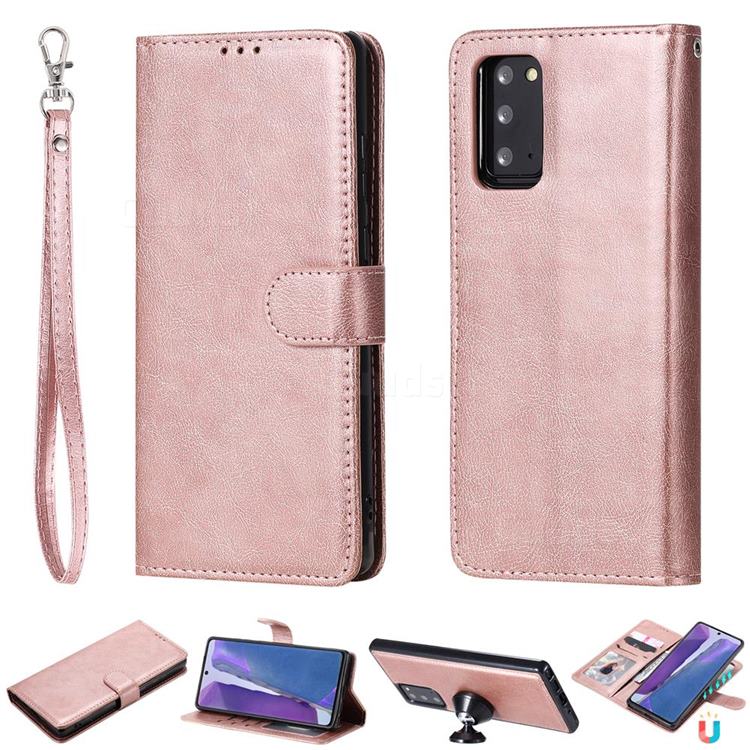 Retro Greek Detachable Magnetic PU Leather Wallet Phone Case for Samsung Galaxy Note 20 - Rose Gold