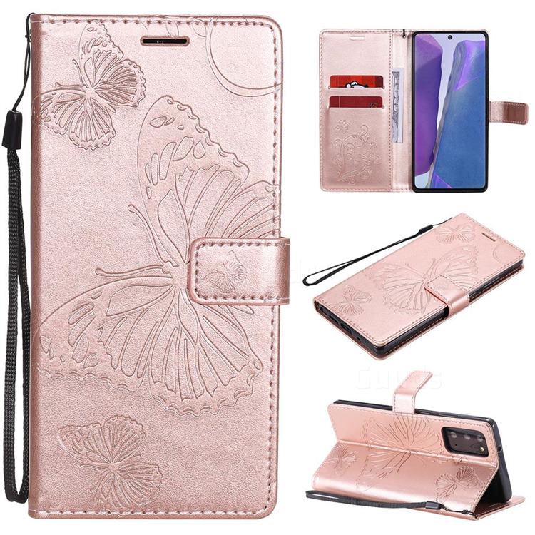Embossing 3D Butterfly Leather Wallet Case for Samsung Galaxy Note 20 - Rose Gold