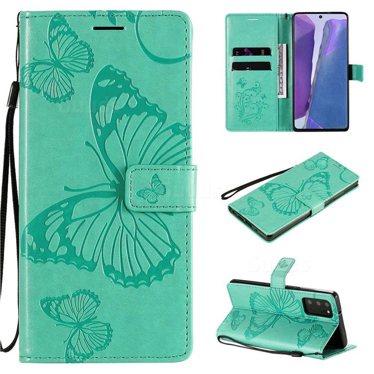 Embossing 3D Butterfly Leather Wallet Case for Samsung Galaxy Note 20 - Green