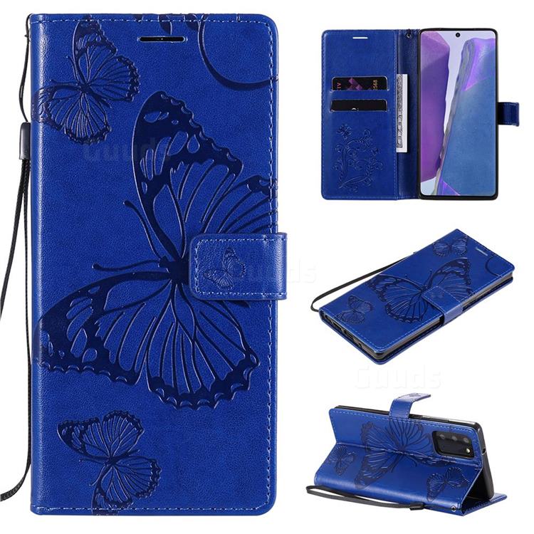Embossing 3D Butterfly Leather Wallet Case for Samsung Galaxy Note 20 - Blue