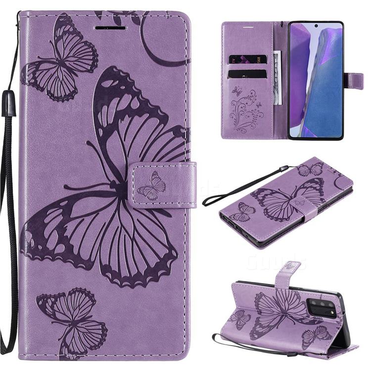 Embossing 3D Butterfly Leather Wallet Case for Samsung Galaxy Note 20 - Purple