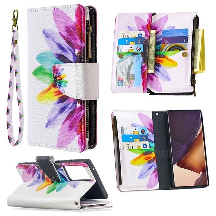 Seven-color Flowers Binfen Color BF03 Retro Zipper Leather Wallet Phone Case for Samsung Galaxy Note 20