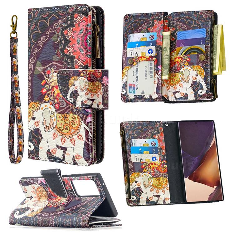 Totem Flower Elephant Binfen Color BF03 Retro Zipper Leather Wallet Phone Case for Samsung Galaxy Note 20
