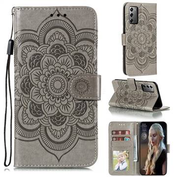 Intricate Embossing Datura Solar Leather Wallet Case for Samsung Galaxy Note 20 - Gray