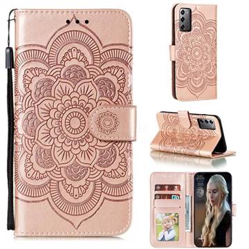 Intricate Embossing Datura Solar Leather Wallet Case for Samsung Galaxy Note 20 - Rose Gold