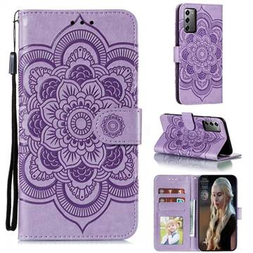 Intricate Embossing Datura Solar Leather Wallet Case for Samsung Galaxy Note 20 - Purple
