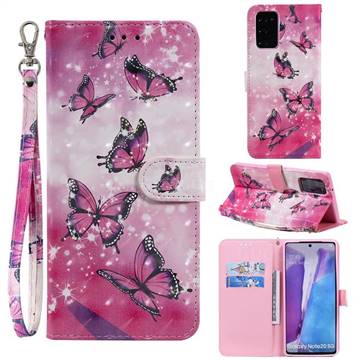 Pink Butterfly 3D Painted Leather Wallet Phone Case for Samsung Galaxy Note 20