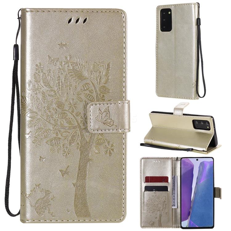 Embossing Butterfly Tree Leather Wallet Case for Samsung Galaxy Note 20 - Champagne