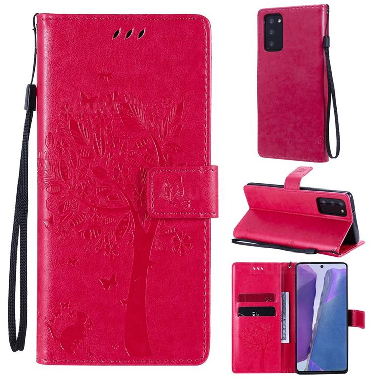 Embossing Butterfly Tree Leather Wallet Case for Samsung Galaxy Note 20 - Rose