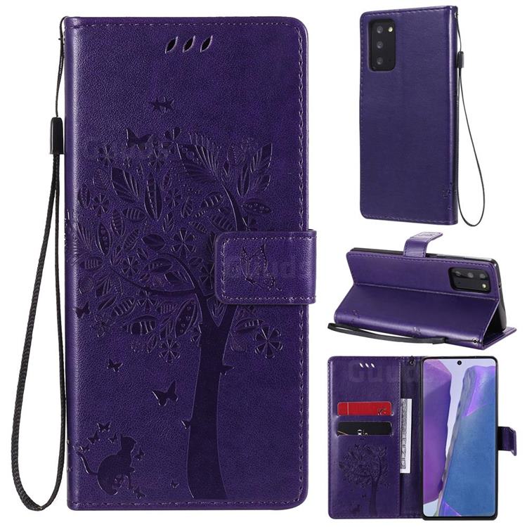 Embossing Butterfly Tree Leather Wallet Case for Samsung Galaxy Note 20 - Purple