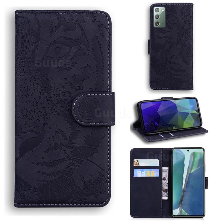 Intricate Embossing Tiger Face Leather Wallet Case for Samsung Galaxy Note 20 - Black