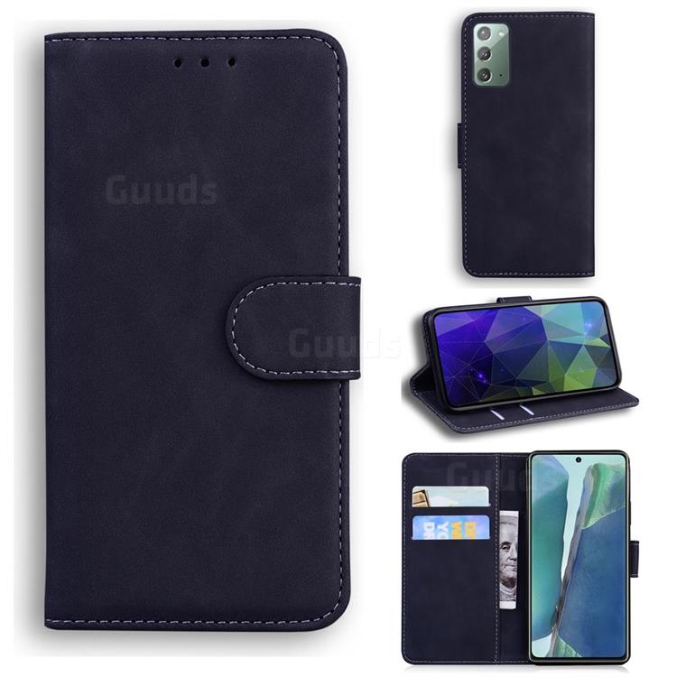 Retro Classic Skin Feel Leather Wallet Phone Case for Samsung Galaxy Note 20 - Black