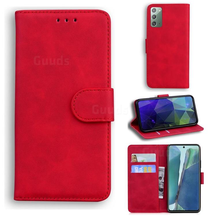 Retro Classic Skin Feel Leather Wallet Phone Case for Samsung Galaxy Note 20 - Red