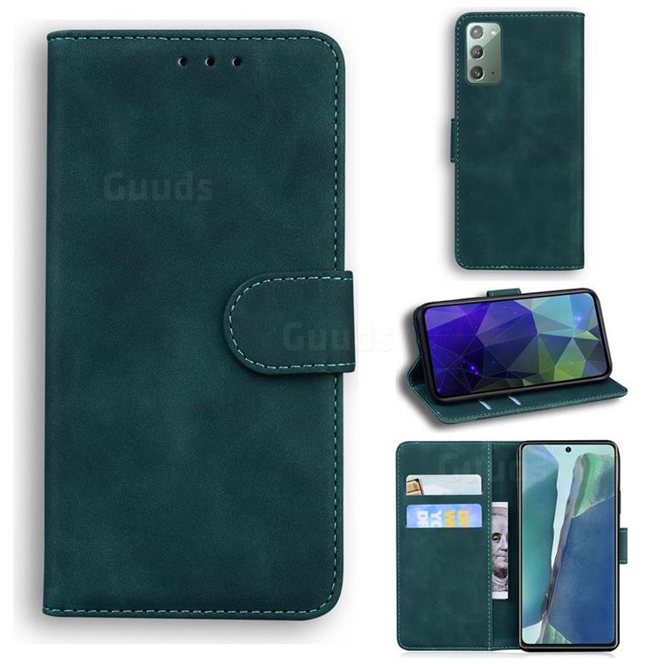 Retro Classic Skin Feel Leather Wallet Phone Case for Samsung Galaxy Note 20 - Green