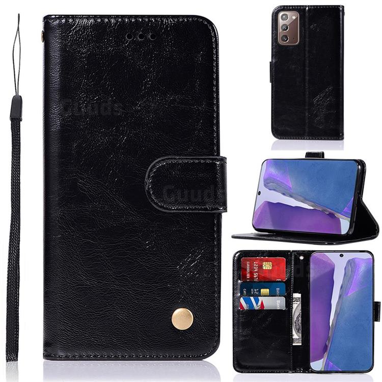 Luxury Retro Leather Wallet Case for Samsung Galaxy Note 20 - Black