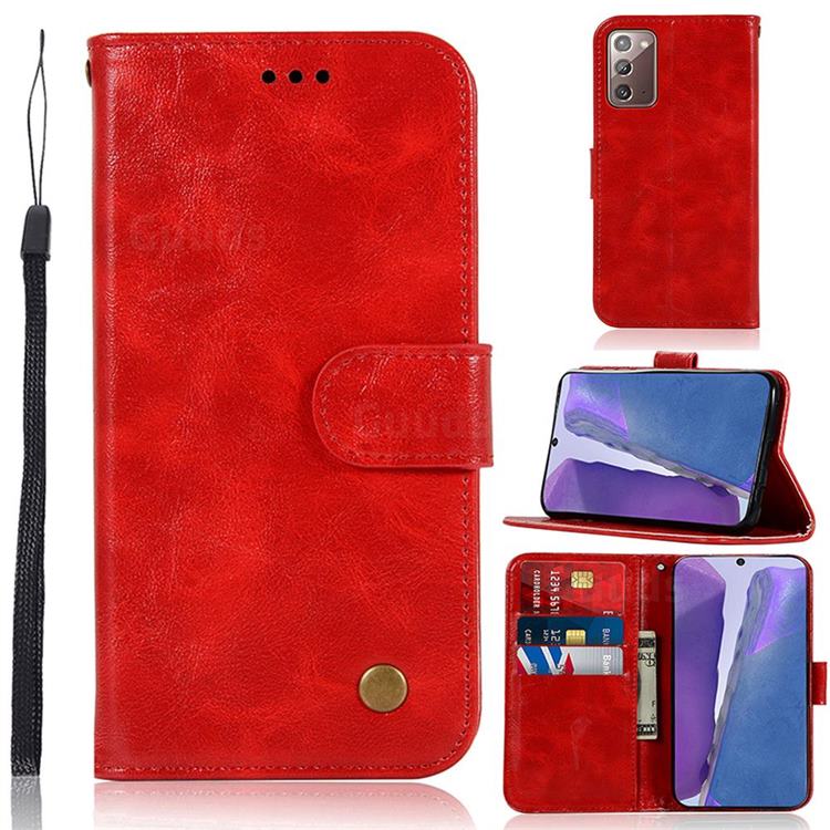 Luxury Retro Leather Wallet Case for Samsung Galaxy Note 20 - Red