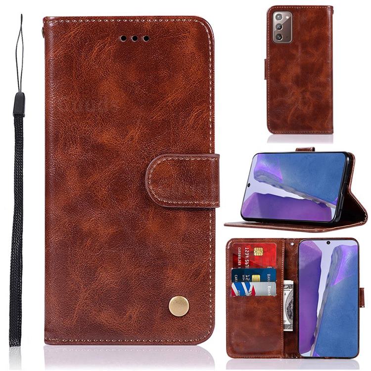 Luxury Retro Leather Wallet Case for Samsung Galaxy Note 20 - Brown