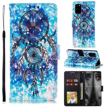 Blue Wind Chime 3D Painted Leather Phone Wallet Case for Samsung Galaxy Note 20