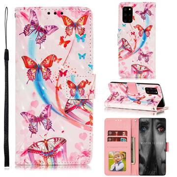 Ribbon Flying Butterfly 3D Painted Leather Phone Wallet Case for Samsung Galaxy Note 20