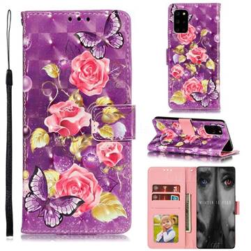Purple Butterfly Flower 3D Painted Leather Phone Wallet Case for Samsung Galaxy Note 20