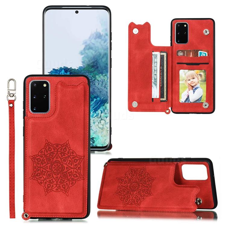 Luxury Mandala Multi-function Magnetic Card Slots Stand Leather Back Cover for Samsung Galaxy Note 20 - Red