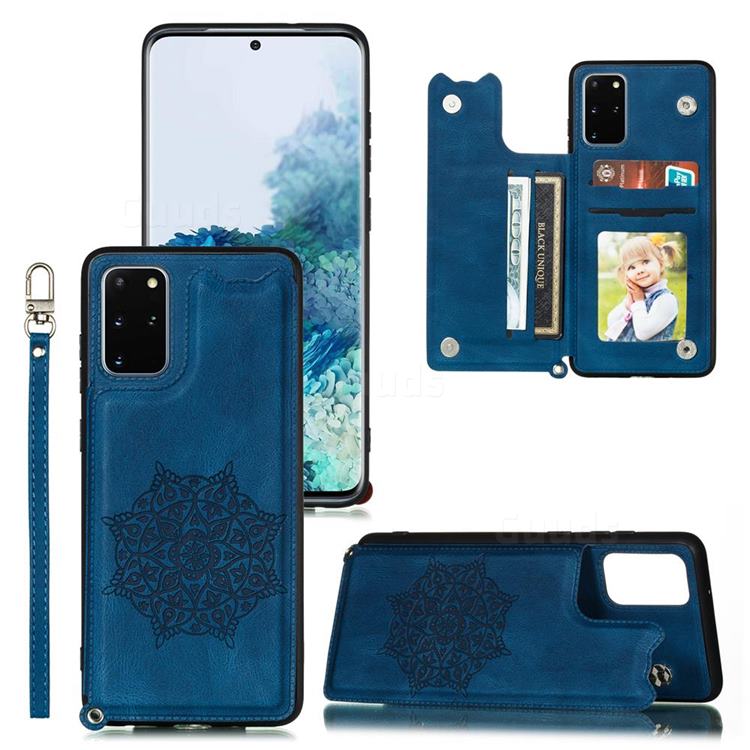 Luxury Mandala Multi-function Magnetic Card Slots Stand Leather Back Cover for Samsung Galaxy Note 20 - Blue