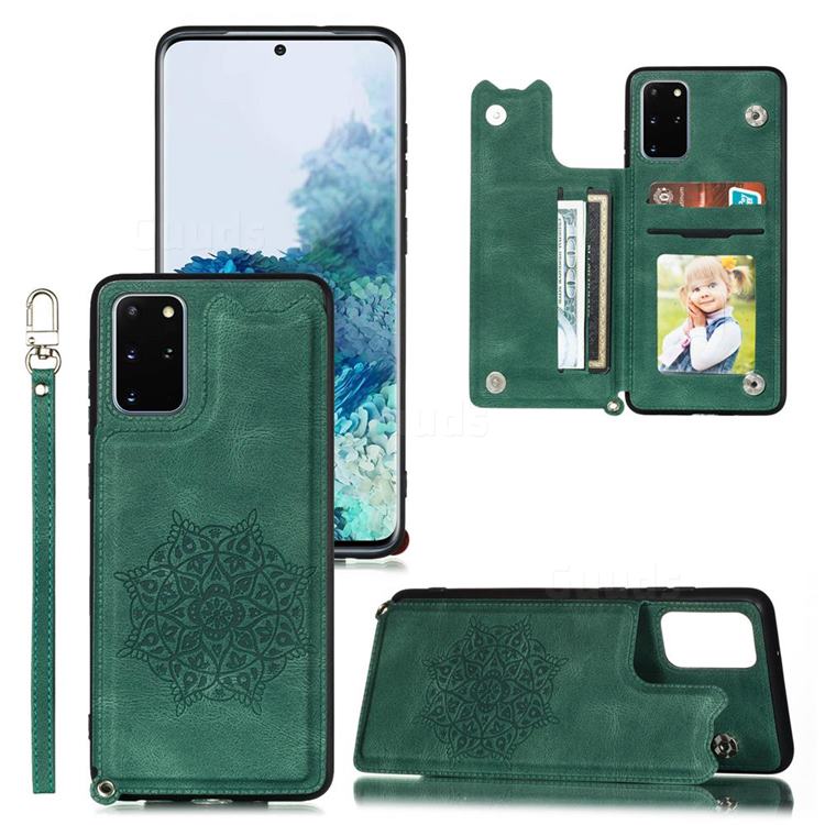 Luxury Mandala Multi-function Magnetic Card Slots Stand Leather Back Cover for Samsung Galaxy Note 20 - Green