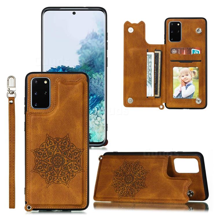 Luxury Mandala Multi-function Magnetic Card Slots Stand Leather Back Cover for Samsung Galaxy Note 20 - Brown