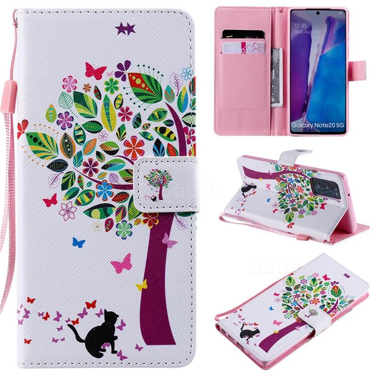 Cat and Tree PU Leather Wallet Case for Samsung Galaxy Note 20