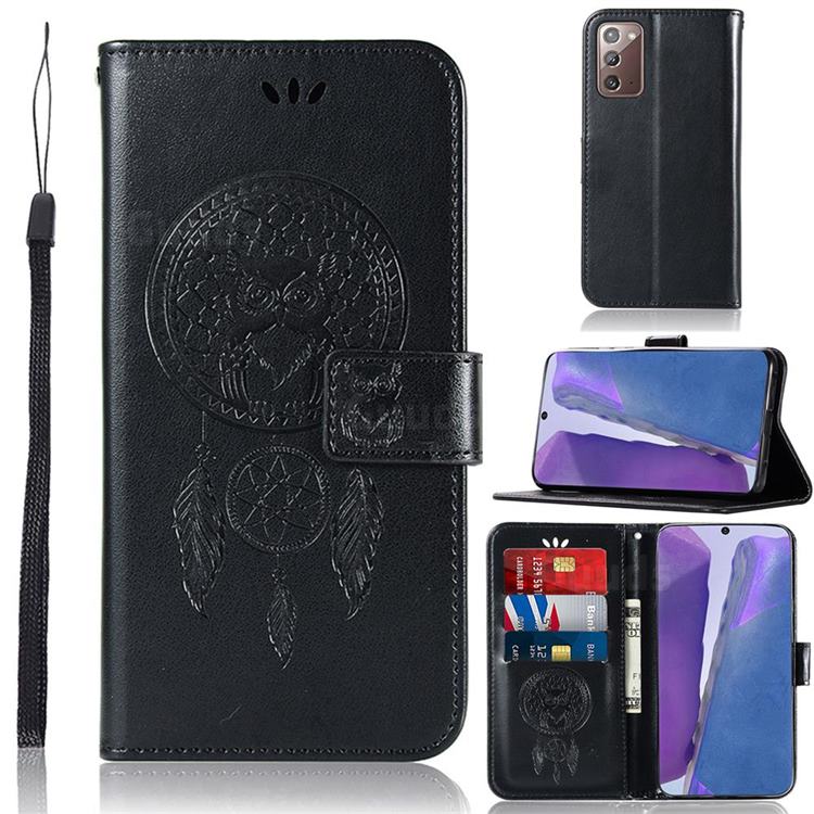 Intricate Embossing Owl Campanula Leather Wallet Case for Samsung Galaxy Note 20 - Black
