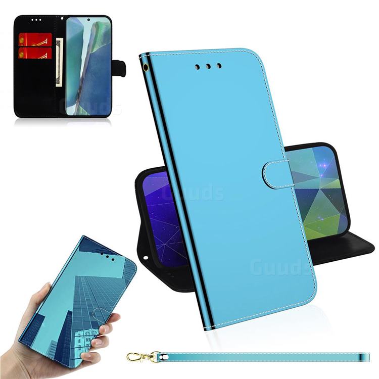 Shining Mirror Like Surface Leather Wallet Case for Samsung Galaxy Note 20 - Blue