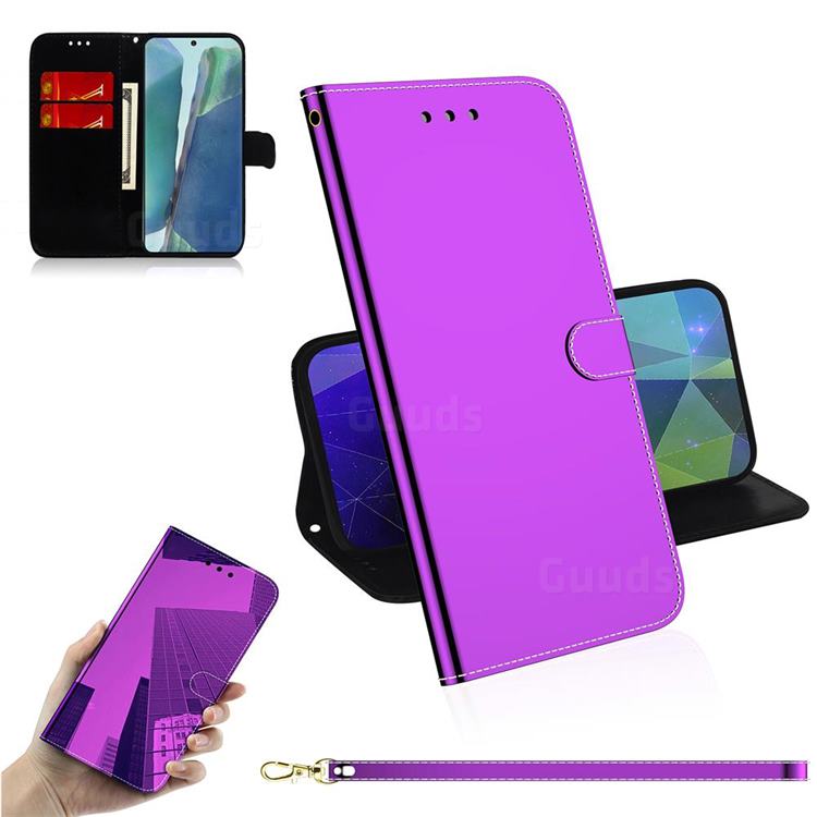 Shining Mirror Like Surface Leather Wallet Case for Samsung Galaxy Note 20 - Purple